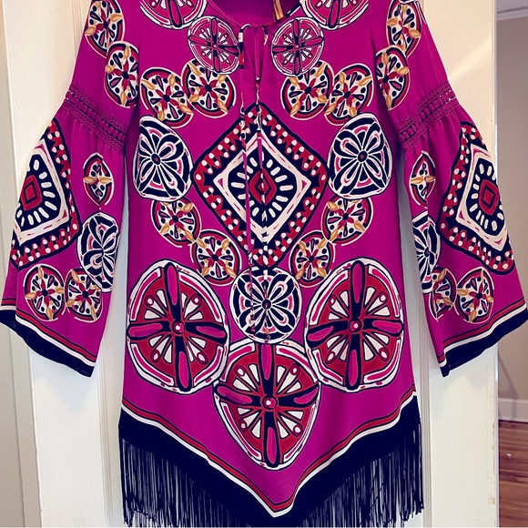 Chelsea & Violet - Long Sleeve Magenta Dress with Fringe - Picture 5 of 10